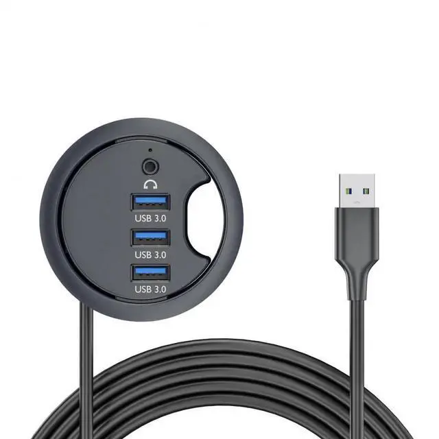 Alt view image 6 of 7 - 60mm Desk Grommet Flush Mount USB 3.0 Dock Splitter, 3-Port USB Hub with Built-in Sound Card & Headset Mic AUX Audio Interface for Desktop Office PC