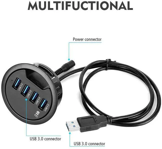 Alt view image 6 of 7 - 60mm Desk Grommet USB 3.0 4-Port Hub with BC1.2 Fast Charging Ports, Flush Mount Dock Station for iPhone, Smartphones, iPad & Tablets