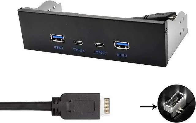 Alt view image 3 of 6 - 5.25 Inch PC Bay USB 3.2 10Gbps Front Panel Hub, 2 USB-C + 2 USB-A 4-Port Case Expansion Adapter, 20Pin Key-A Type-E Motherboard Header Splitter with 2.6FT Internal Cable