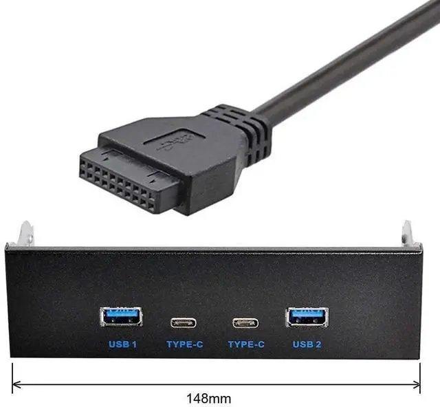 Alt view image 7 of 7 - 5.25 Inch Optical Drive Bay Front Panel Hub, 4-Port USB 3.0 + USB-C Motherboard Expansion Adapter for Desktop PC Chassis