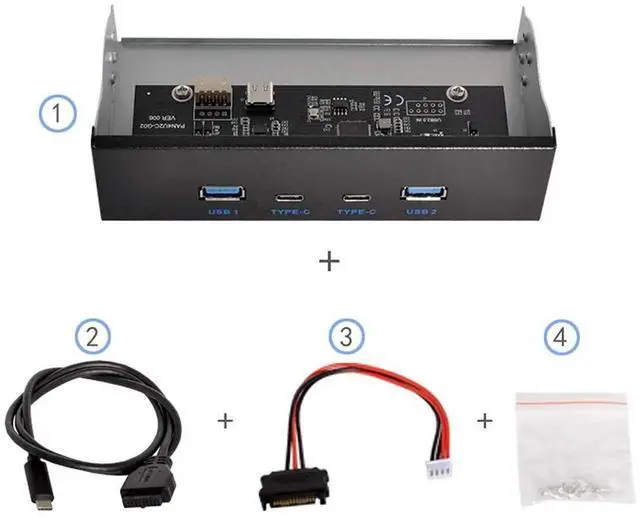 Alt view image 5 of 7 - 5.25 Inch Optical Drive Bay Front Panel Hub, 4-Port USB 3.0 + USB-C Motherboard Expansion Adapter for Desktop PC Chassis