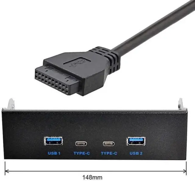 Alt view image 2 of 7 - 5.25 Inch Optical Drive Bay Front Panel Hub, 4-Port USB 3.0 Type-A & USB-C Motherboard Expansion Adapter for Desktop PC Chassis