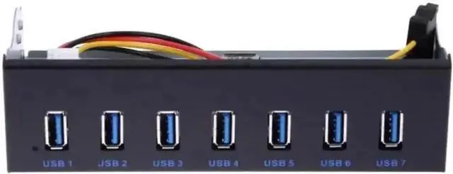 Main image of 5.25 Inch Optical Drive Bay 7-Port USB 3.0 Front Panel Hub, 5Gbps PC Case USB Expansion Dock with 19-Pin USB 3.0 Header to Type-A Male Internal Cable