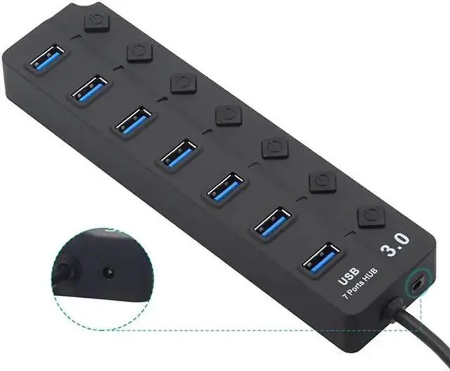 Alt view image 5 of 7 - Powered 4-Port USB 3.0 Hub with Individual On/Off Switches, 1 Smart Charging Port, Power LED & 5V Power Adapter, USB Splitter Extender Compatible with MacBook, Mac Pro, Mac Mini and More