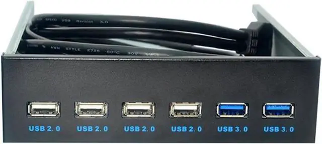 Main image of 5.25 Inch Optical Drive Bay 6-Port Front Panel USB Hub, 2 USB 3.0 + 4 USB 2.0 PC Expansion Bracket, Comes with 20Pin USB 3.0 & 10Pin USB 2.0 Motherboard Splitter Cables for Desktop Chassis
