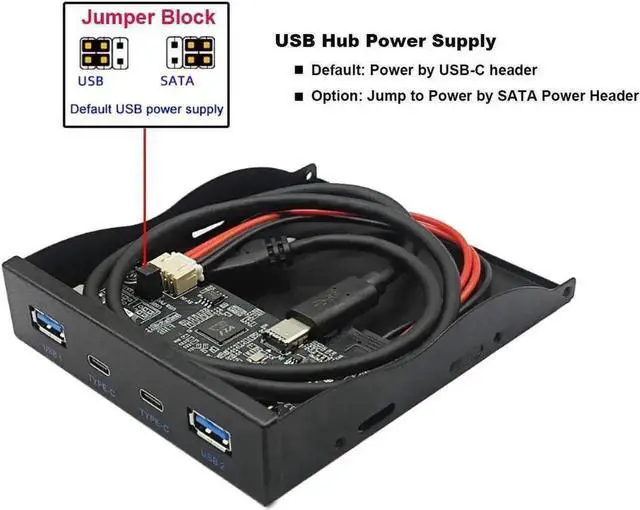 Alt view image 4 of 5 - 3.5 Inch Floppy Bay 4-Port USB 3.2 Gen 2 Front Panel Hub, 2 USB-A + 2 USB-C 10Gbps Expansion Adapter, 2FT 20Pin Key-A Type-E Motherboard Header Splitter Cable Included