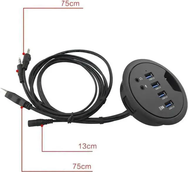Alt view image 4 of 4 - In-Desk 4-Port SuperSpeed USB 3.0 Hub with Stereo Audio Combo Adapter, Fits Standard 3-Inch Desk Grommet Hole for Office Conference Table Workstation