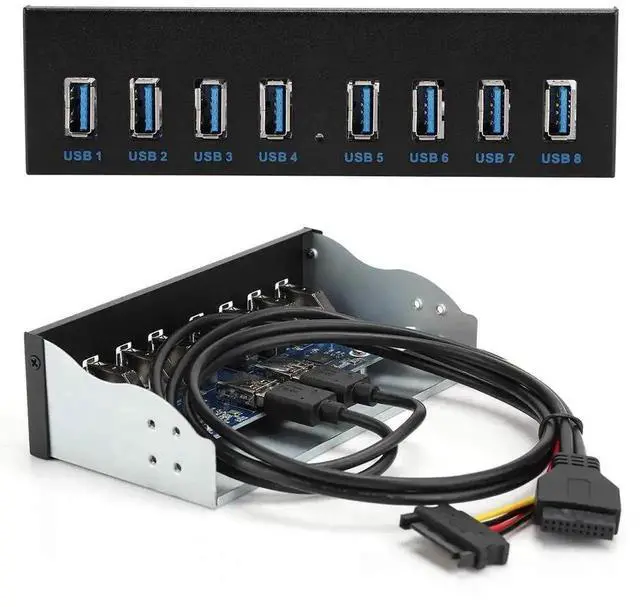 Alt view image 7 of 7 - Front Panel USB 3.0 Hub 8 Ports, 19 Pin Header to 8-Port USB 3.0 Front Bay Adapter, Internal Optical Drive Bay USB Expansion Hub for Desktop PC Case