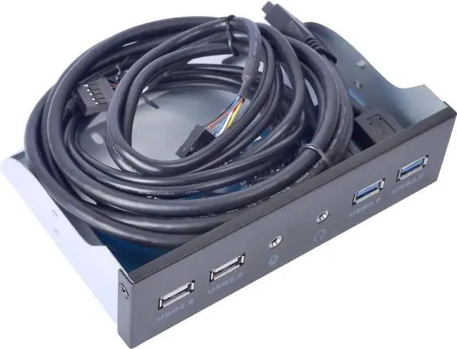 Alt view image 3 of 4 - 5.25 Inch Front Panel USB Hub, 2 USB 3.0 + 2 USB 2.0 Ports with HD Audio & Mic Jack, 20 Pin Connector with 2FT Extension Cable for Desktop PC Case