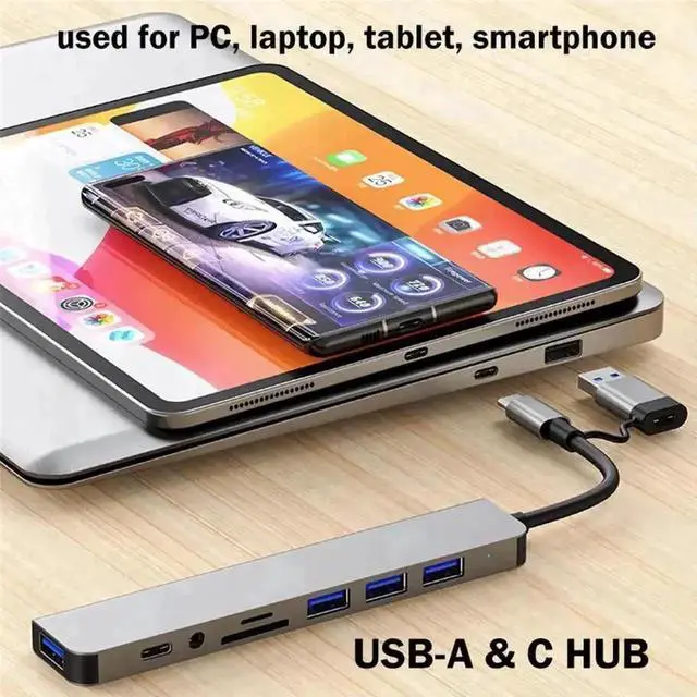Alt view image 7 of 7 - 8-in-1 USB C Multiport Splitter Hub, USB C Extender with 4 USB-A, 1 USB-C, SD/TF Card Reader & 3.5mm Audio Jack, Portable USB C Dock for Laptops, Tablets & USB-C Phones