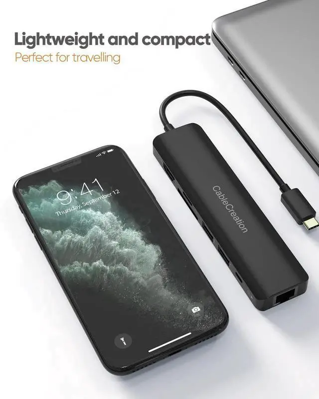 Alt view image 5 of 7 - 7-in-1 USB C Multiport Hub with Gigabit Ethernet, 4K@60Hz HDMI, 100W PD Charging, 2×USB 3.0 & SD/TF Card Reader, Portable USB C Dock for MacBook Pro/Air M1/M2, iPad Pro/Air, Dell XPS, HP Laptops