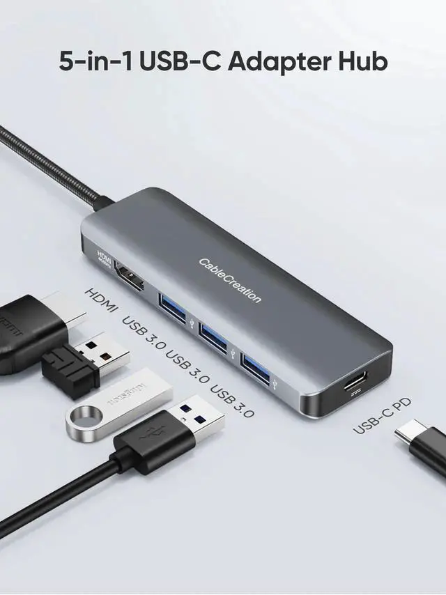 Alt view image 5 of 7 - 5-in-1 USB C Multiport Adapter Dock, 4K@60Hz HDMI, 100W PD Pass-Through Charging, 3×USB 3.0 High Speed Ports, Portable USB C Hub Compatible with MacBook Pro/Air, Mac Mini, iPad Pro, Surface Pro, Dell