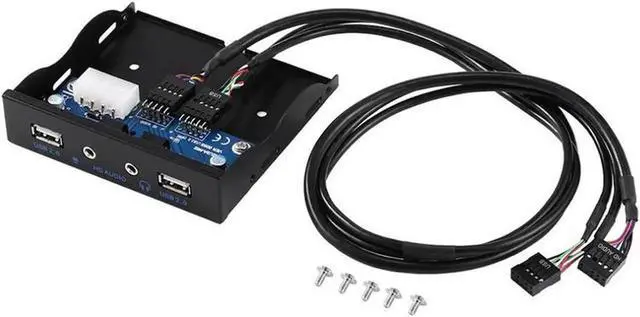 Alt view image 2 of 4 - 3.5 Inch Floppy Bay USB 2.0 Front Panel Hub, Desktop Case Internal Expansion Panel with 2 USB2.0 Ports, HD Stereo Audio & Mic Jack, 9Pin Extension Cable (2 Feet), Black for DIY PC Chassis