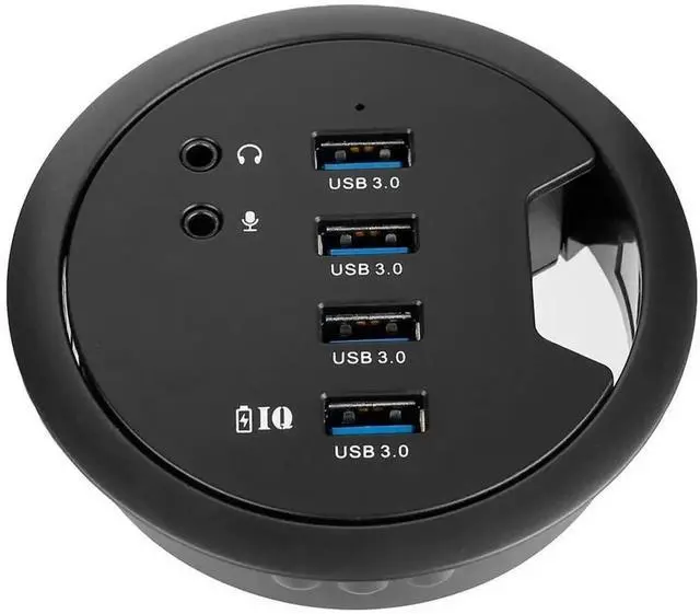 Main image of 80MM 3.14 Inch Desk Grommet USB 3.0 Hub, 4-Port Desktop Hole Fit Multiport Hub with 3.5mm Audio Mic Jack, BC1.2 Fast Charging, 5V/2A AC Power Adapter Included for Smartphones & Office Desks