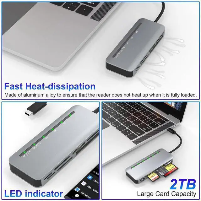 Alt view image 7 of 7 - 7-in-1 USB C Multi Card Reader, 5Gbps Aluminum Memory Card Adapter Supports SD/TF/CF/XD/Memory Stick Pro Duo, OTG Card Reader for Digital Cameras, iPhone 15/16, Android Phones, Tablets & Laptops