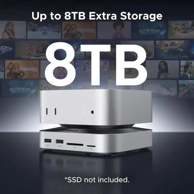 Alt view image 5 of 7 - UGREEN Dock & Stand for Mac mini M4/M4 Pro with Built-in M.2 NVMe SSD Enclosure, 3×10Gbps USB-A, 10Gbps USB-C Data Port, SD/TF Card Reader, Aluminum Silver Docking Station