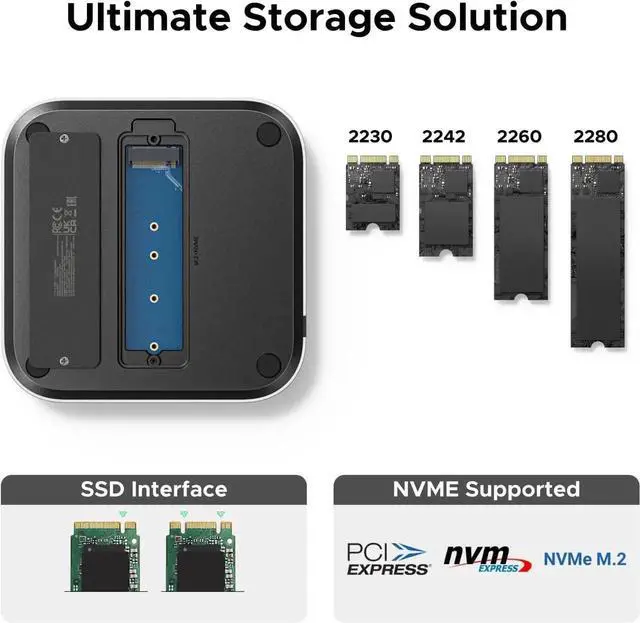 Alt view image 6 of 7 - UGREEN Dock & Stand for Mac mini M4/M4 Pro with Built-in M.2 NVMe SSD Enclosure, 3×10Gbps USB-A, 10Gbps USB-C Data Port, SD/TF Card Reader, Aluminum Silver Docking Station