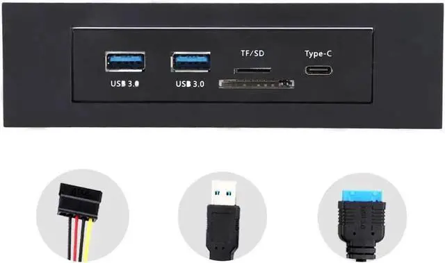 Alt view image 3 of 6 - USB 3.1 Front Panel Card Reader with USB-C 3.1 Port, Dual USB 3.0 Ports & SD TF Memory Card Reader for Desktop PC Chassis