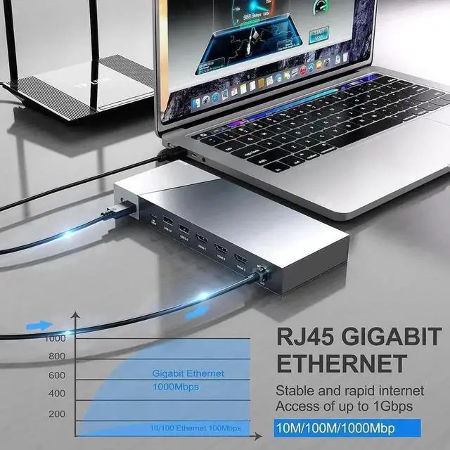 Alt view image 2 of 7 - 15-in-1 DisplayLink USB C Docking Station Triple HDMI for M1/M2/M3 MacBook, 100W PD Charging Dock with RJ45 Ethernet, Dual USB-A, Dual Type-C, SD TF Reader, 3.5mm Audio Mic Port, Multi Monitor Laptop