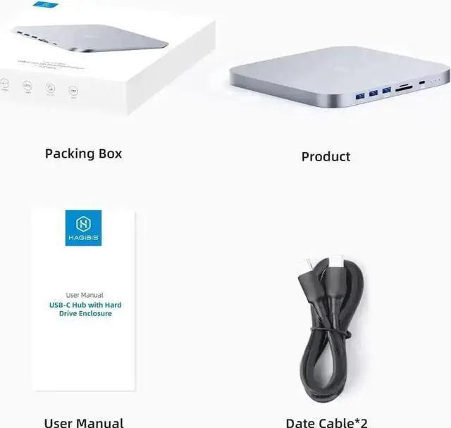 Alt view image 7 of 7 - Hagibis MC25 Pro HD USB-C Docking Station with Dual Hard Drive Enclosure, 4K@60Hz DP1.4 & HDMI Type-C Hub for Mac Mini M2, Mac Studio M1 Max/M1 Ultra, Supports M.2 NVMe SSD & 2.5" SATA HDD, 10Gbps USB