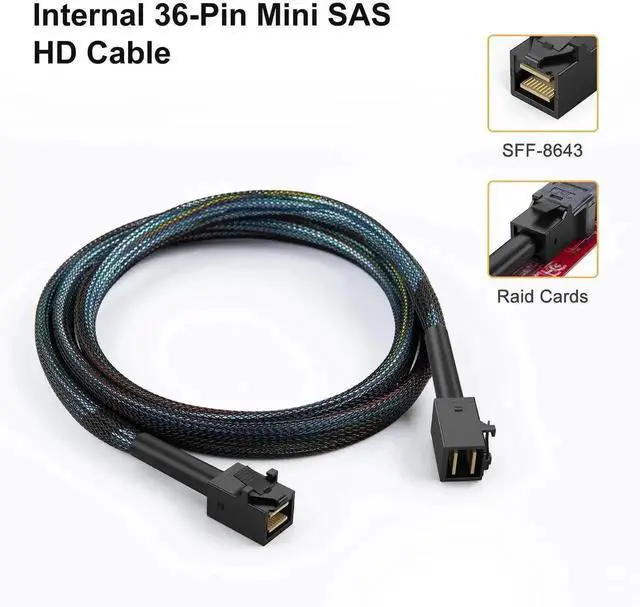 Alt view image 3 of 7 - 3.3FT/1M Internal Mini SAS HD Cable SFF-8643 Male to Male, 12Gbps High Speed SAS Storage Cable for Server RAID Controller, NVMe Backplane & NAS Hard Drive Array