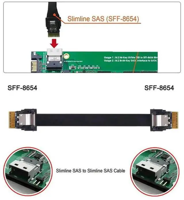 Alt view image 6 of 7 - 40cm SFF-8654 Male to Male Slimline SAS 4.0 Internal Cable, 38Pin 4i PCIe 4.0 Slim SAS Wire for Server RAID Controller, NVMe Backplane & High-Density Compact Chassis