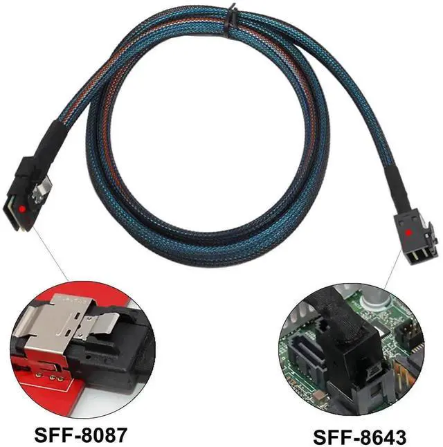 Alt view image 4 of 6 - 3.3FT/1M Cross-Generation Internal Mini SAS HD Cable SFF-8643 Male to SFF-8087 Male, 12Gbps/6Gbps Mixed Bandwidth Server Wire for PCIe RAID Controller, Storage Backplane & NAS Hard Drive Array