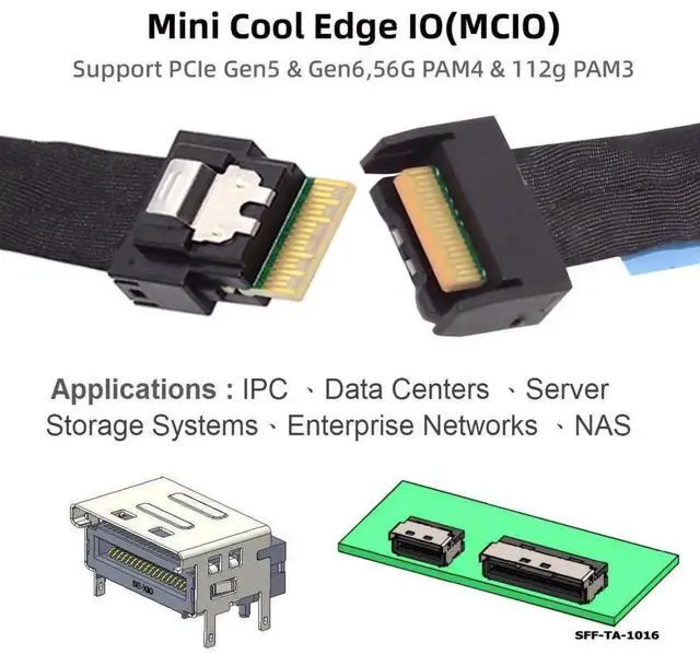 Alt view image 3 of 7 - 0.5M PCIe5.0 SFF-8654 Slimline 4i Male to SFF-TA-1016 MCIO 38Pin Male Conversion Cable, 64Gbps High-Density Internal Server Interconnect Wire for HPC, AI Server, NVMe Storage Backplane & OCP Expansion