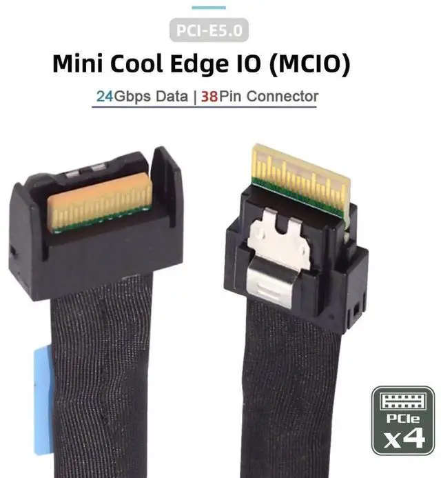 Alt view image 4 of 7 - 0.5M PCIe5.0 SFF-8654 Slimline 4i Male to SFF-TA-1016 MCIO 38Pin Male Conversion Cable, 64Gbps High-Density Internal Server Interconnect Wire for HPC, AI Server, NVMe Storage Backplane & OCP Expansion