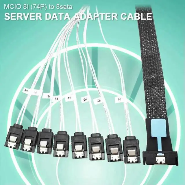 Alt view image 2 of 3 - 0.5M PCIe 5.0 Slimline SAS MCIO 8I to 8 Ports SATA Server Hard Drive Fanout Conversion Cable
