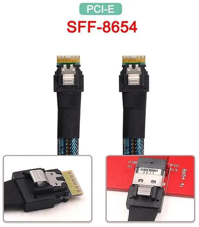 Alt view image 2 of 7 - 50cm PCIe 4.0 Slimline SAS SFF-8654 4i 38Pin Cable, SFF-8654 Host to SFF-8654 Target Internal Server RAID Storage Cable