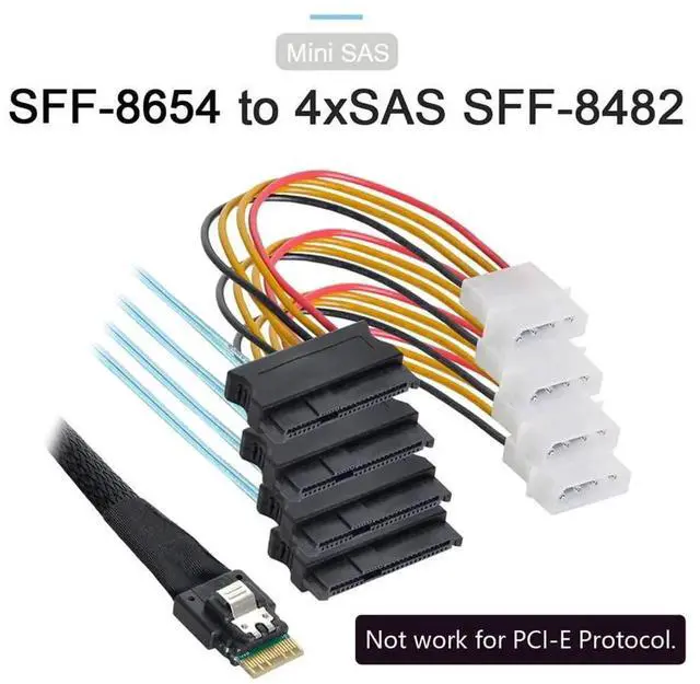 Alt view image 7 of 7 - 100cm Slimline SAS PCIe 4.0 SFF-8654 4i 38Pin to 4×SFF-8482 29Pin Hard Drive Fanout RAID Cable, Internal Server Storage Conversion Wire