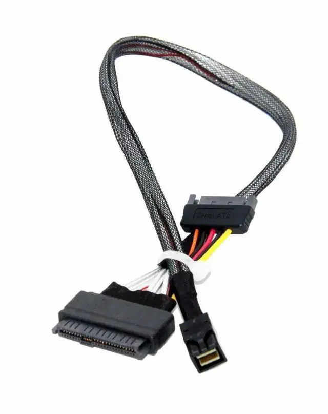 Alt view image 2 of 6 - 50cm Internal HD Mini-SAS SFF-8643 to U.2 SFF-8639 NVMe SSD Cable, 12Gbps SAS 3.0 Storage Wire with 15Pin SATA Power for Server RAID Workstation