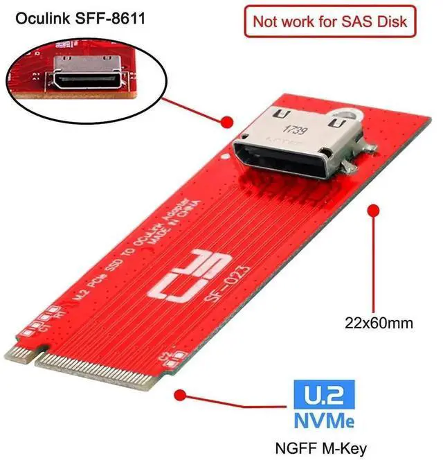 Alt view image 5 of 7 - PCIe 4.0 M.2 M-Key to OCuLink SFF-8611/SFF-8612 Host Adapter, 2260 NGFF NVMe SSD Converter Card for U.2 Drives & External eGPU