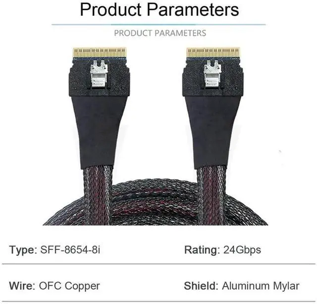Alt view image 3 of 7 - 50cm PCIe 4.0 Slimline SAS Cable, SFF-8654 8i 74Pin Host to SFF-8654 74Pin Target Server Storage Cable