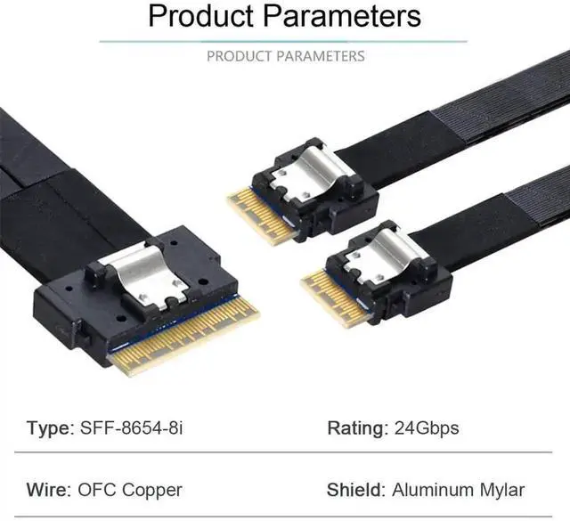 Alt view image 4 of 7 - 50cm PCIe 4.0 Slimline SAS Fanout Cable, SFF-8654 8i 74Pin Host to Dual SFF-8654 4i 38Pin Target Ultraport Server Storage Cable