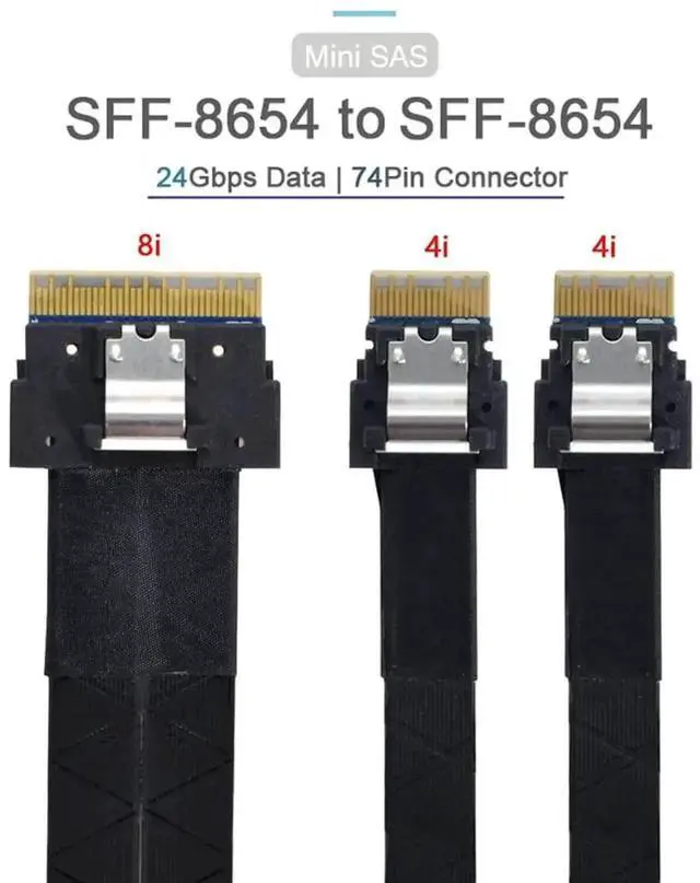 Alt view image 5 of 7 - 50cm PCIe 4.0 Slimline SAS Fanout Cable, SFF-8654 8i 74Pin Host to Dual SFF-8654 4i 38Pin Target Ultraport Server Storage Cable
