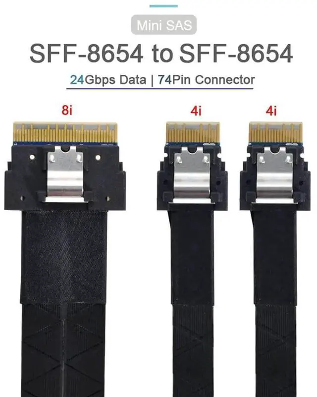 Alt view image 2 of 7 - 50cm PCIe 4.0 Ultraport Slimline SAS Fanout Cable, SFF-8654 8i 74Pin Host to Dual SFF-8654 4i 38Pin Target Server Storage Cable