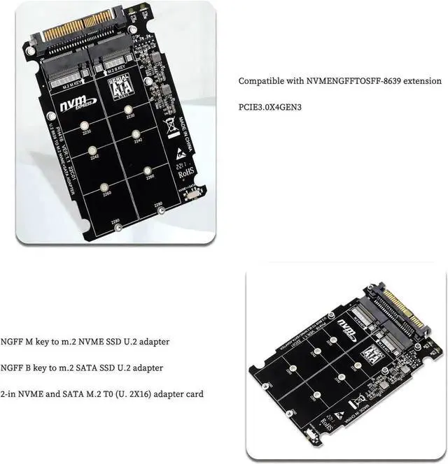 Alt view image 4 of 7 - PH416BOX 2-in-1 M.2 to U.2 SFF-8639 Adapter Card, PCIe 3.0 x4 NVMe & SATA 6Gbps Dual Protocol Converter, Supports B Key / M Key M.2 SSD 2230/2242/2260/2280, 2.5-inch U.2 SSD Storage Extension Box