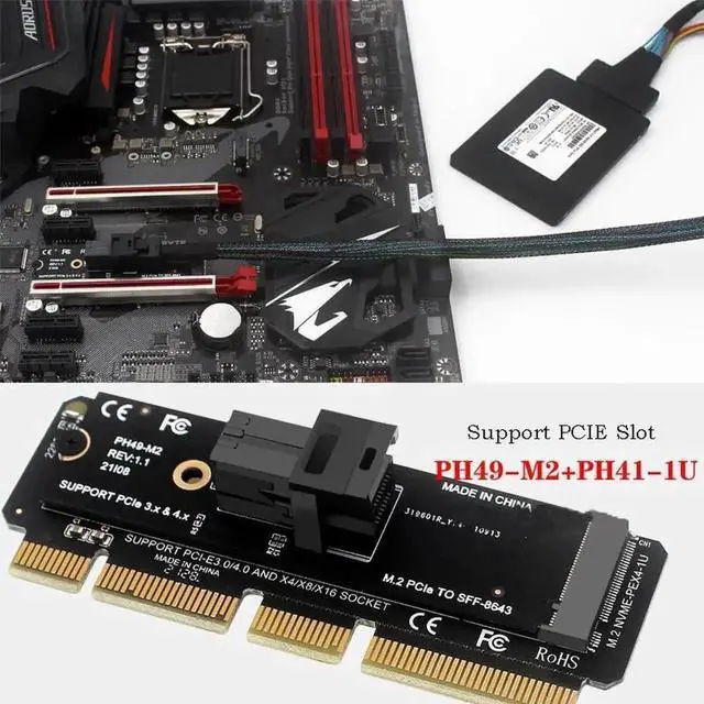 Alt view image 5 of 6 - PH49-M2 M.2 M-Key PCIe 4.0 Adapter Card, 2280 NGFF M.2 to SFF-8643 / SFF-8639 U.2 NVMe Storage Converter, Compatible PCIe X4/X8/X16 Gen3.0/Gen4.0 Server Extension Dongle