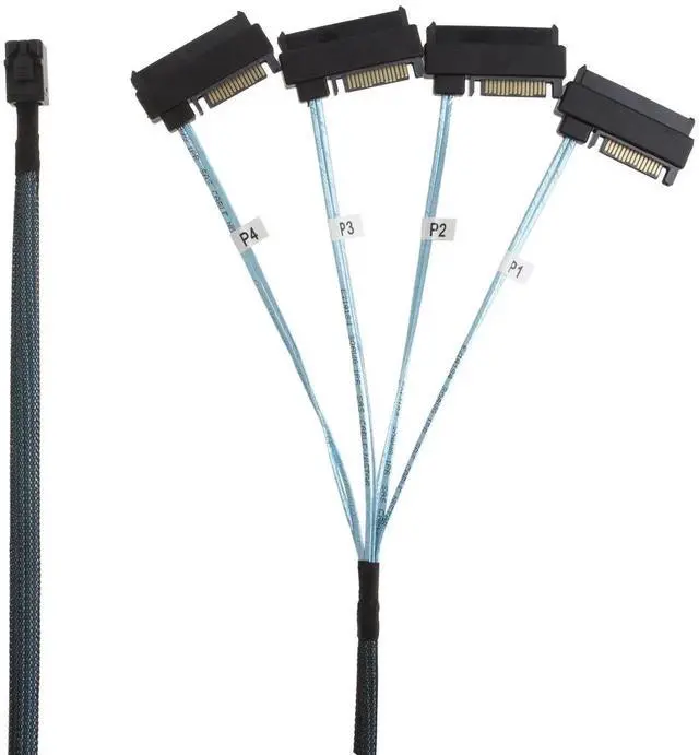 Alt view image 2 of 4 - 1M/3.3FT Internal Mini SAS HD Breakout Cable, SFF-8643 Host to Four SFF-8482 29Pin Target with SAS 15Pin Power Port Server Storage Cable