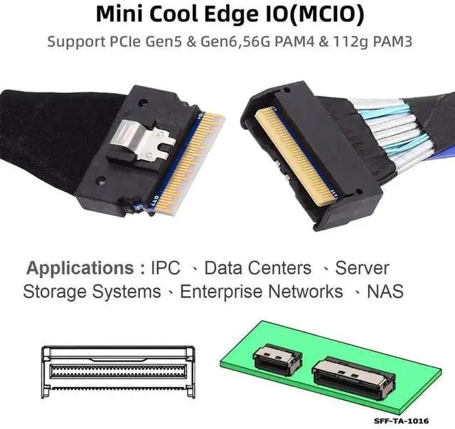 Alt view image 2 of 7 - 0.5M PCIe 5.0 Cross-Standard Storage Cable, MCIO SFF-TA-1016 8i 74Pin Male to Slimline SAS 4.0 SFF-8654 8i 74Pin Male Interconnect Cable, High-Density Twinax Wire for Next-Gen OCP Server NVMe Backplan