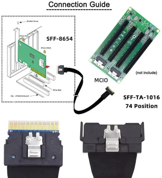 Alt view image 6 of 7 - 0.5M PCIe 5.0 Cross-Standard Storage Cable, MCIO SFF-TA-1016 8i 74Pin Male to Slimline SAS 4.0 SFF-8654 8i 74Pin Male Interconnect Cable, High-Density Twinax Wire for Next-Gen OCP Server NVMe Backplan