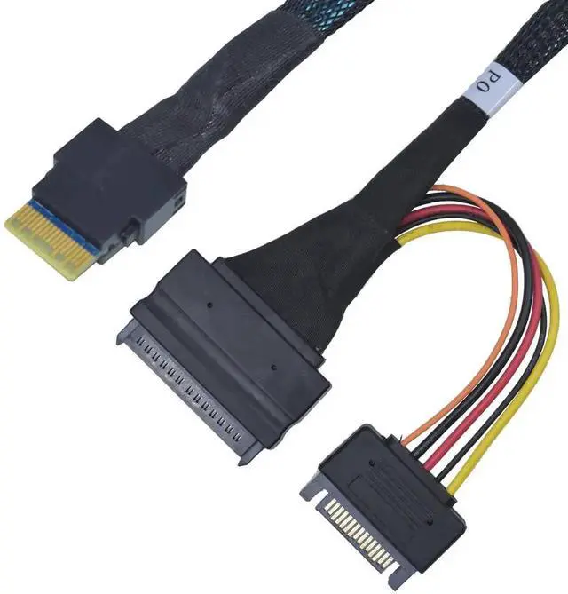 Alt view image 3 of 5 - 50cm 1.6ft PCIe 4.0 SFF-8654 Slim SAS 4i to SFF-8639 U.2 NVMe SSD Cable Adapter with 15Pin SATA Power Supply for Motherboard U2 Storage