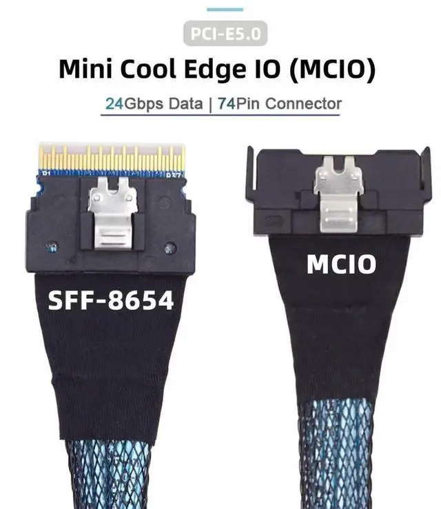 Alt view image 6 of 6 - 50cm PCIe 5.0 Mini Cool Edge IO MCIO 74Pin to SFF-8654 8i Slimline SAS 4.0 Extension Cable, 24Gbps High-Speed Server Interconnect Cable for Data Center NVMe Storage Arrays