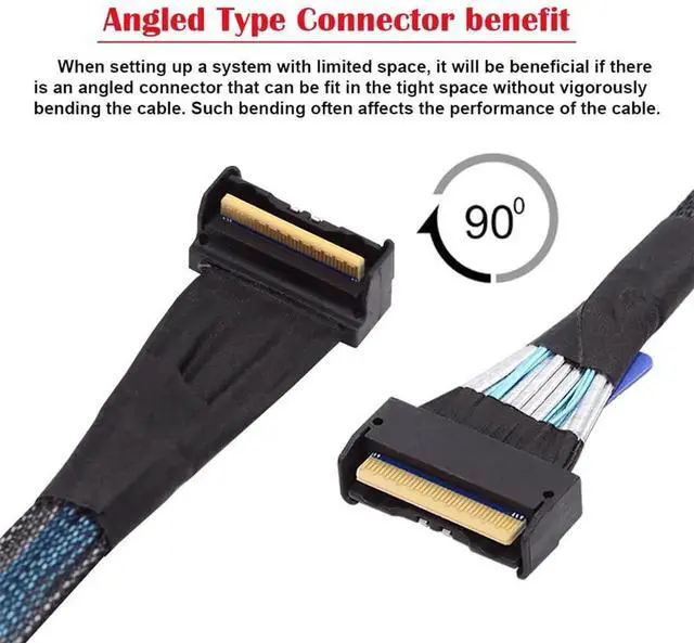 Alt view image 4 of 7 - 35cm PCIe 5.0 MCIO Angled Male to Male Extension Cable, Mini Cool Edge IO 74Pin 8i Slimline SAS 4.0 24Gbps High-Density Server Interconnect Cable for Data Center NVMe Storage Arrays