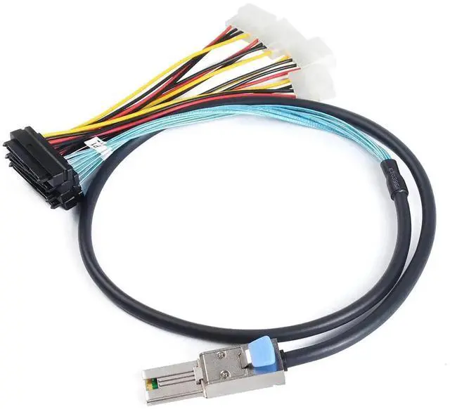 Alt view image 2 of 6 - 2 Pack Mini SAS SFF-8088 26Pin to 4 x SFF-8482 29Pin Breakout Cable 1M(3.3FT), External Mini SAS with Integrated Power Wire for SAS SATA HDD SSD RAID Storage