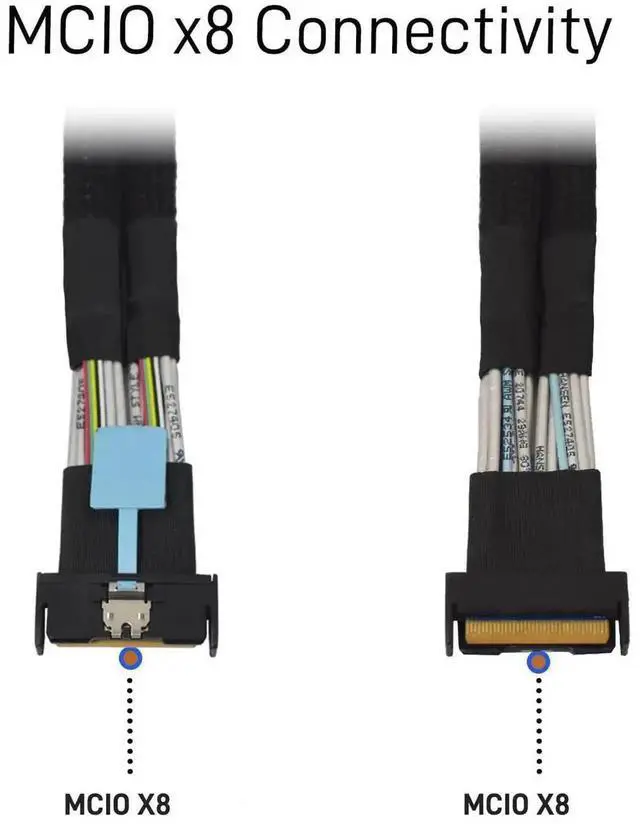 Alt view image 6 of 7 - PCIe 5.0 MCIO x8 to Dual SFF-8639 U.2 NVMe SSD Cable with 15Pin SATA Power, 2.1ft/65cm Internal Storage Cord for Server Workstation RAID NAS