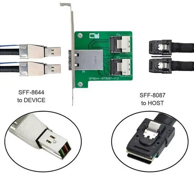 Alt view image 7 of 7 - Mini SAS 2 SFF-8644 to Dual SFF-8087 Internal HD Storage Adapter Card with Bracket, Server RAID Controller Data Converter for HDD SSD Disk Array