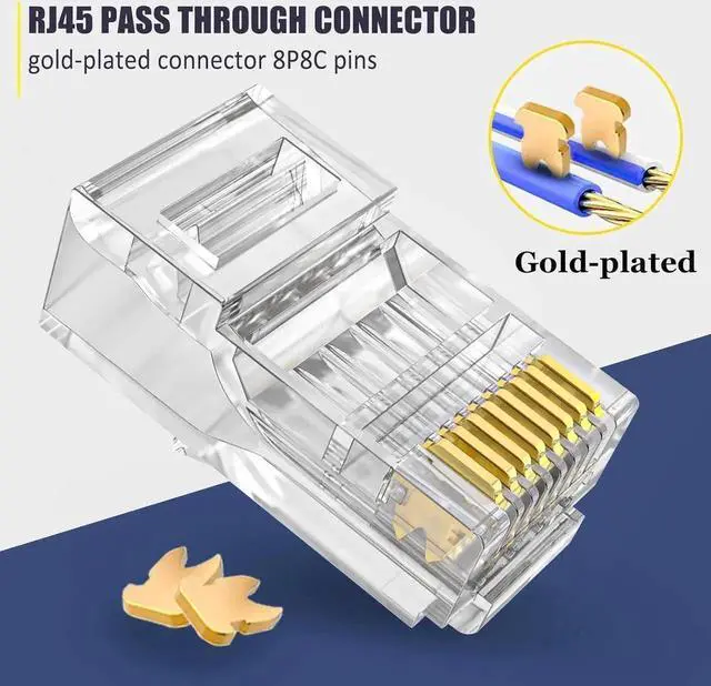 Alt view image 5 of 5 - 50 Pack Cat6 Cat6a RJ45 Pass Through Ethernet Connectors, 23AWG Modular Plug Ends for Solid UTP Network Cable, Cat 6/6a Crimp Terminals for LAN Wiring